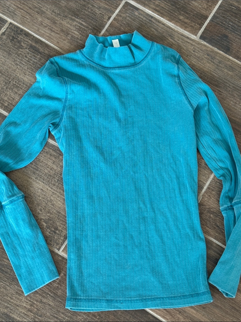 Free People Ribbed Mock Neck Long Sleeve Top - Turquoise